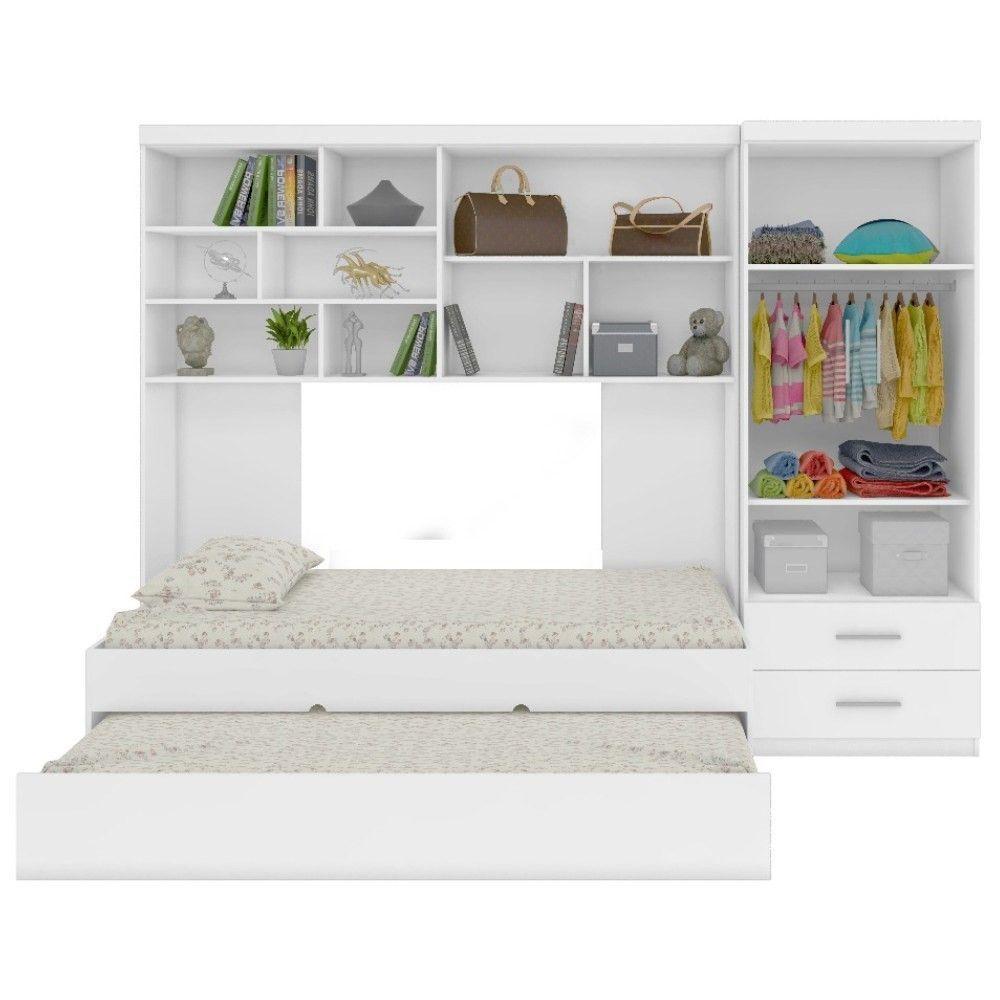 Quarto Infantil Chiara Guarda Roupa E Aéreo 2 Portas Com Cama E Auxiliar Branco - 2