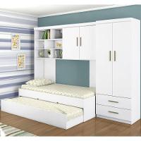 Quarto Infantil Chiara Guarda Roupa E Aéreo 2 Portas Com Cama E Auxiliar Branco - 3