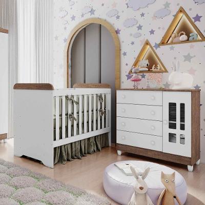 Quarto De Bebê Cômoda Com Fraldário Ariel Berço Branco