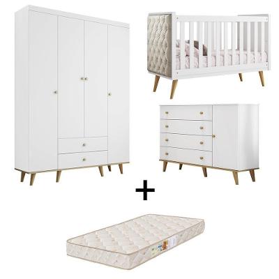 Quarto De Bebê Completo Cris Berço Roupeiro Cômoda Branco C/