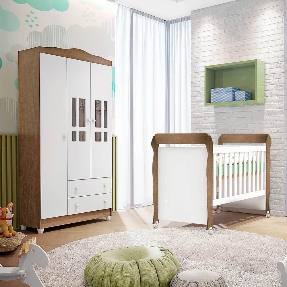 Quarto De Bebê Berço Mini Cama Guarda Roupa Infantil Branco - 1