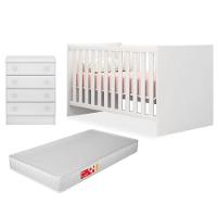 Quarto De Bebê Cômoda 777 E Berço 1344 Doce Sonho Com Colchão Branco - Qmovi - 1