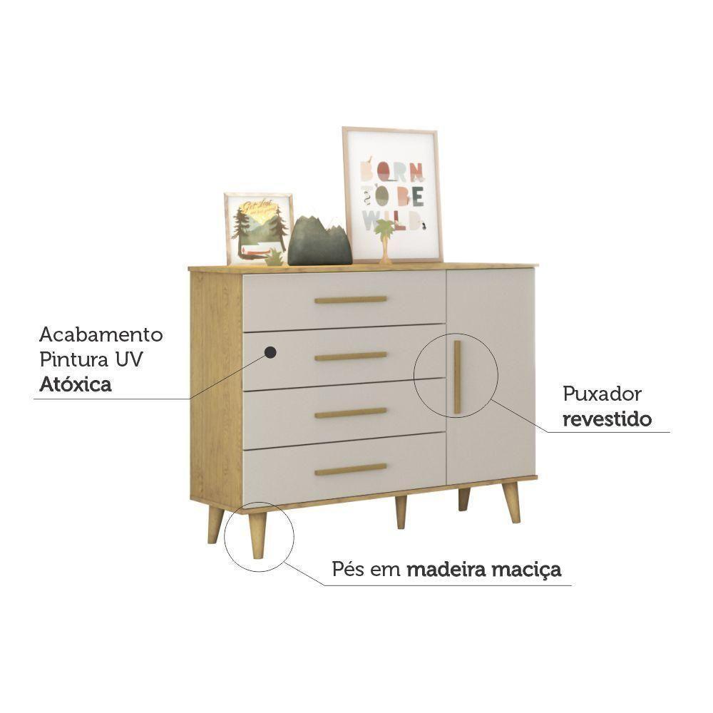 Quarto De Bebê Guarda Roupa Cômoda 4 Gavetas Com Fraldário Berço 3 Em 1 Ludmila Off White - 7