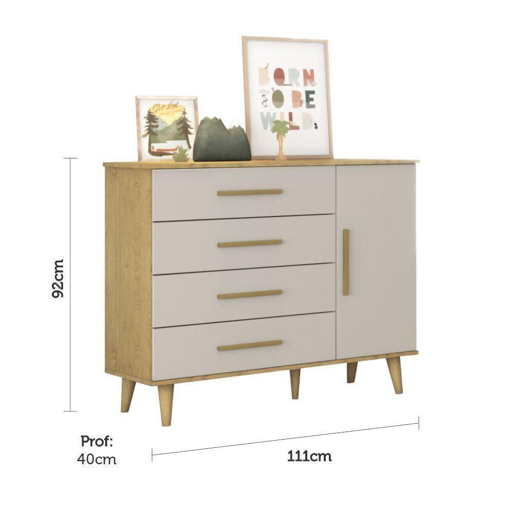 Quarto De Bebê Guarda Roupa Cômoda 4 Gavetas Com Fraldário Berço 3 Em 1 Ludmila Off White - 8