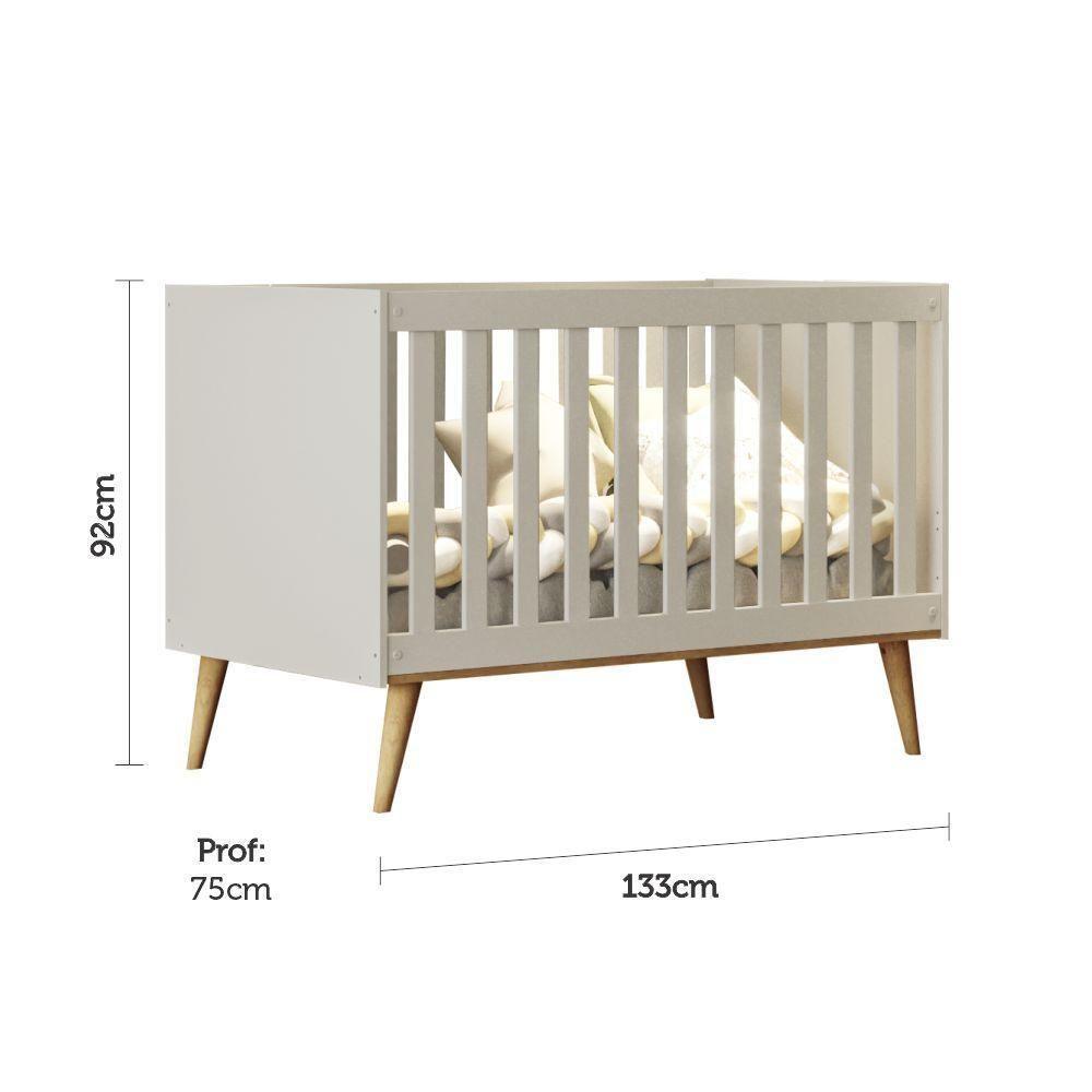 Quarto De Bebê Guarda Roupa Cômoda 4 Gavetas Com Fraldário Berço 3 Em 1 Ludmila Off White - 9