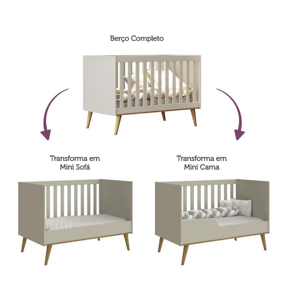 Quarto De Bebê Guarda Roupa Cômoda 4 Gavetas Com Fraldário Berço 3 Em 1 Ludmila Off White - 10