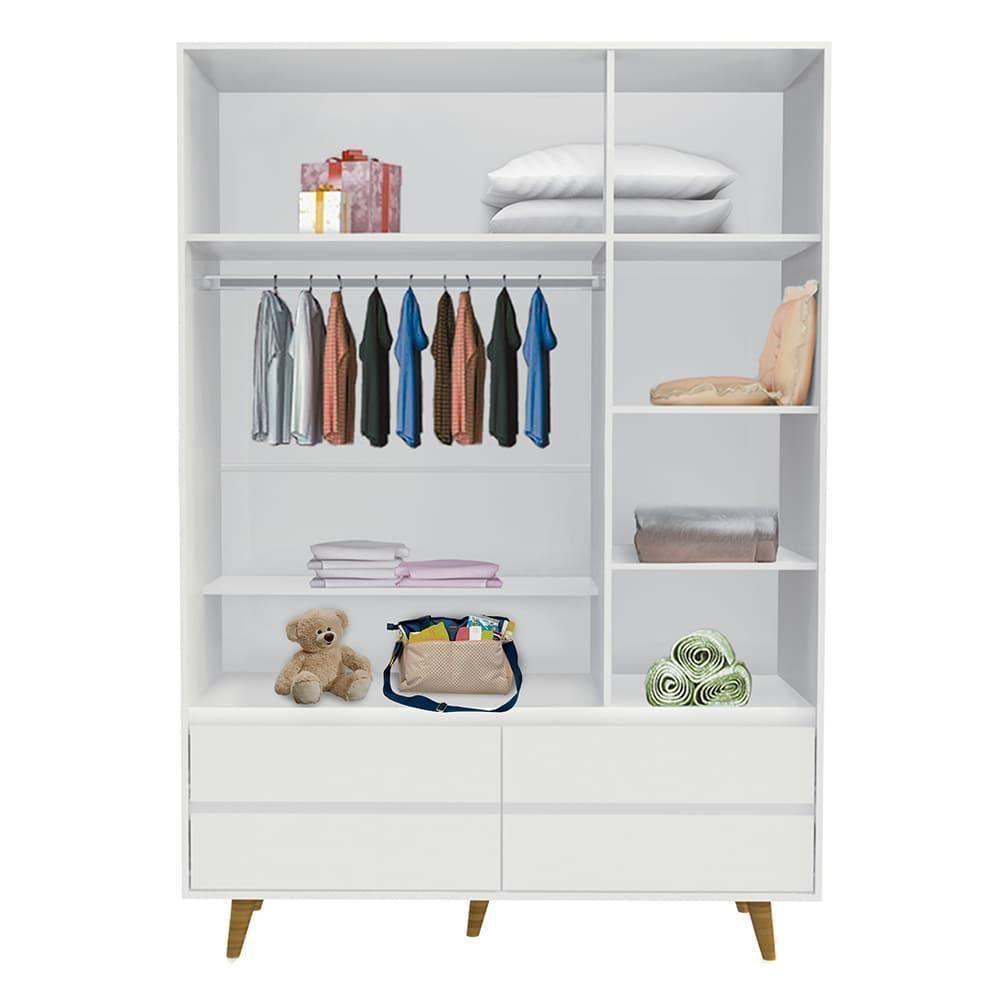 Quarto De Bebê Roupeiro 3 Porta Com Gavetas Cômoda Branco - 3