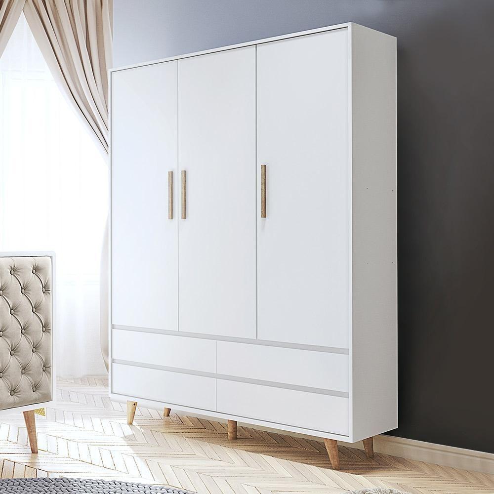 Quarto De Bebê Roupeiro 3 Porta Com Gavetas Cômoda Branco - 4
