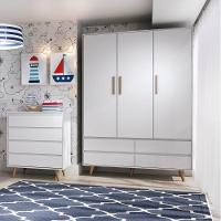 Quarto De Bebê Roupeiro 3 Porta Com Gavetas Cômoda Branco - 1