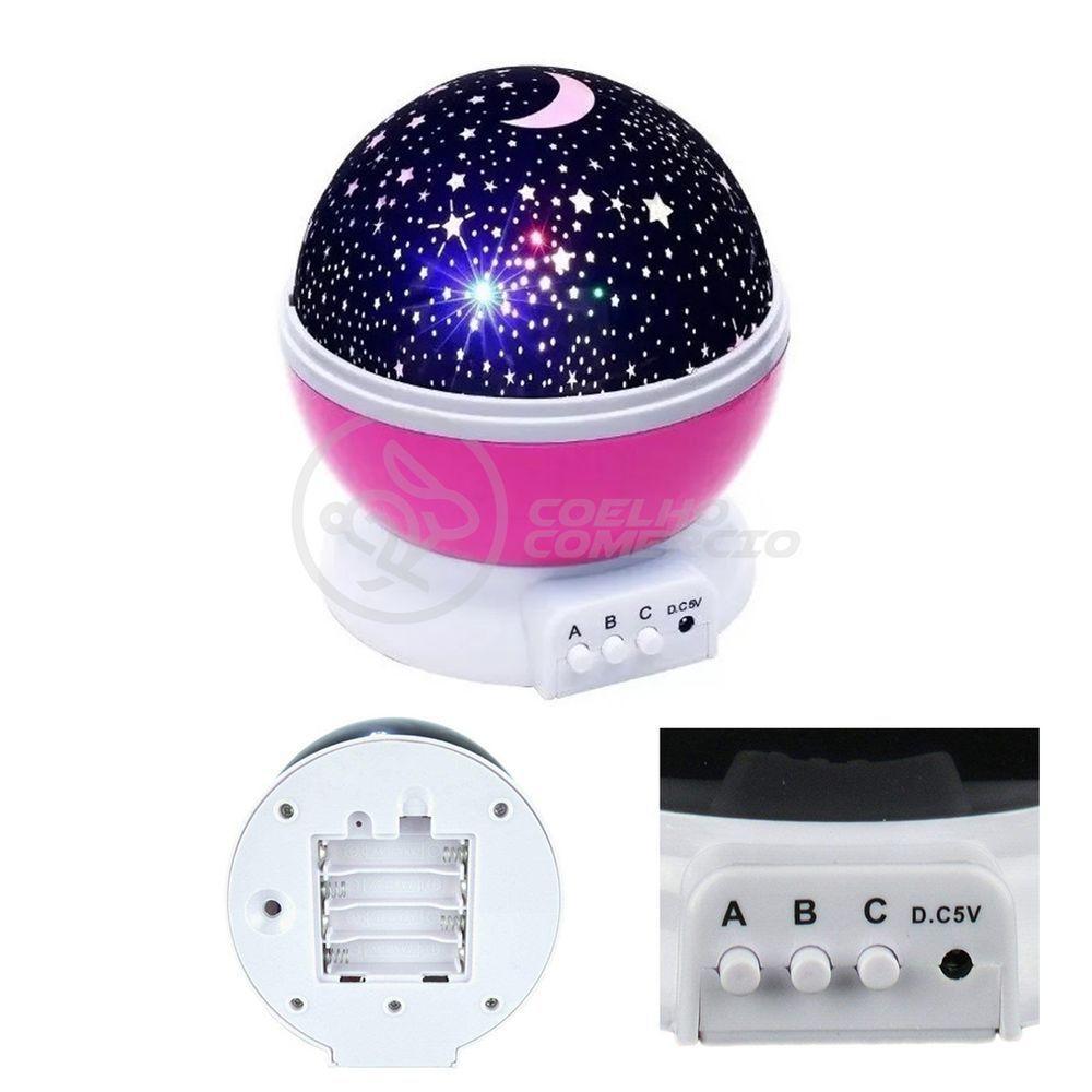 Luminária Projetor Abajur Estrelas Galáxia Projeção Céu Rosa - 6
