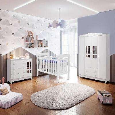 Quarto De Bebê Berço 3 Em 1 Lila Guarda Roupa Cômoda Branco