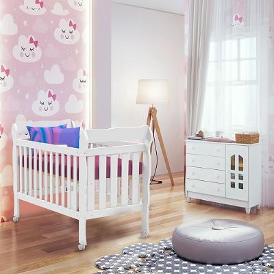 Quarto De Bebê Selena Berço 3 Em 1 Lila Cômoda Branco