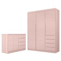 Jogo De Quarto Infantil Guarda Roupa 2 Portas E Cômoda 4 Gavetas Lua P04 Rose - Mpozenato - 1