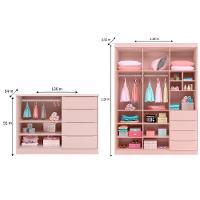 Jogo De Quarto Infantil Guarda Roupa 2 Portas E Cômoda 4 Gavetas Lua P04 Rose - Mpozenato - 2