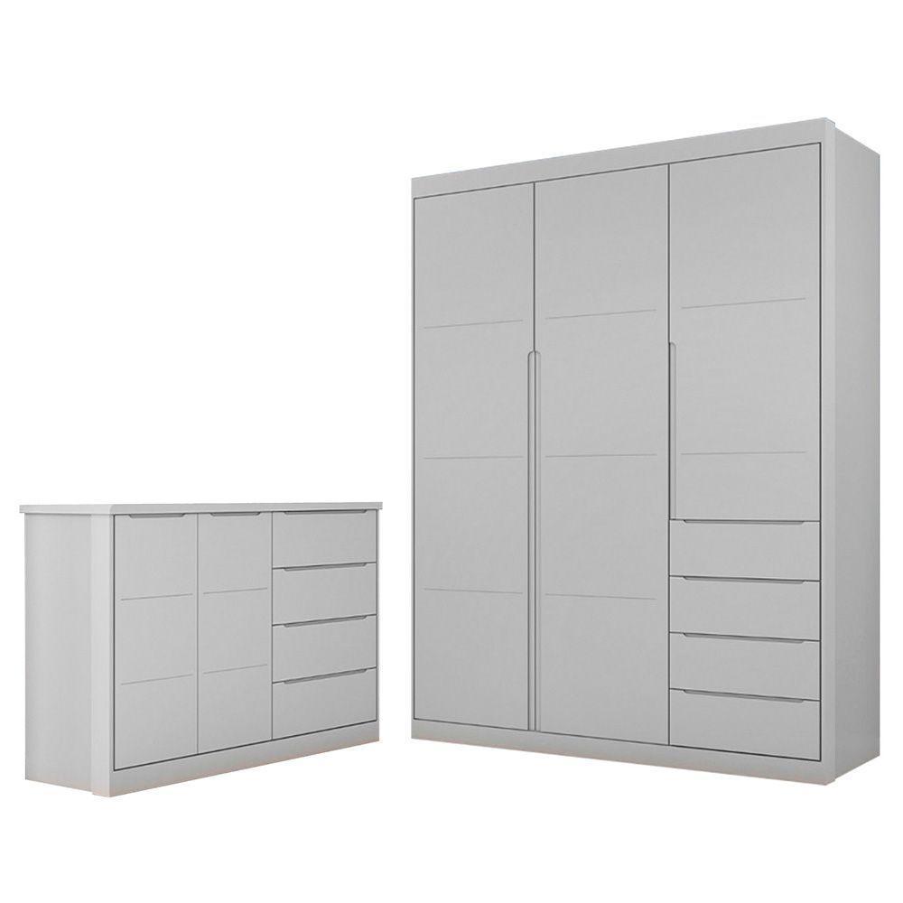 Jogo De Quarto Infantil Guarda Roupa 2 Portas E Cômoda 4 Gavetas Lua P04 Cinza - Mpozenato - 1