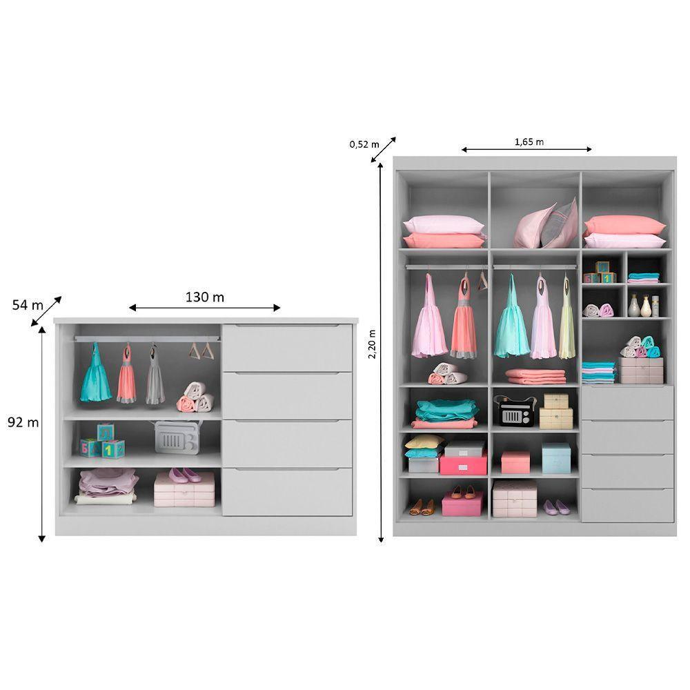 Jogo De Quarto Infantil Guarda Roupa 2 Portas E Cômoda 4 Gavetas Lua P04 Cinza - Mpozenato - 2