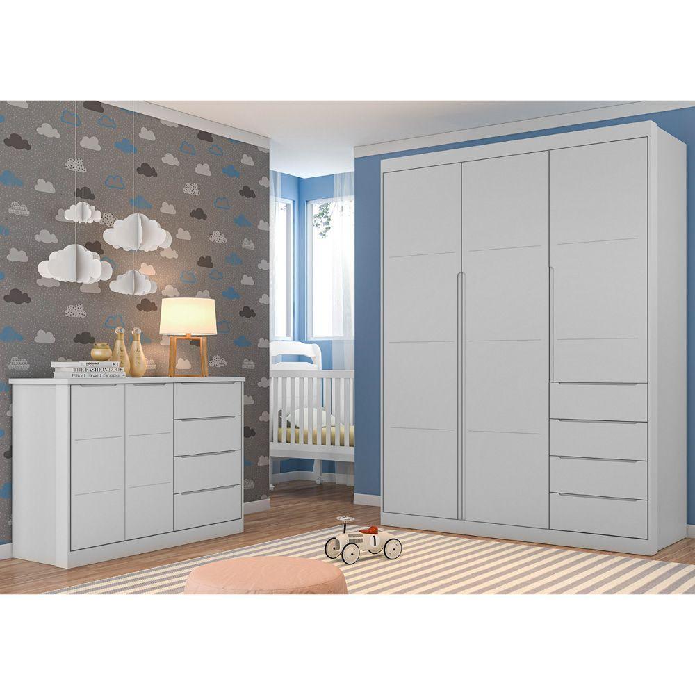 Jogo De Quarto Infantil Guarda Roupa 2 Portas E Cômoda 4 Gavetas Lua P04 Cinza - Mpozenato - 5