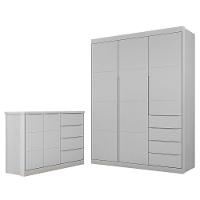 Jogo De Quarto Infantil Guarda Roupa 2 Portas E Cômoda 4 Gavetas Lua P04 Cinza - Mpozenato - 1