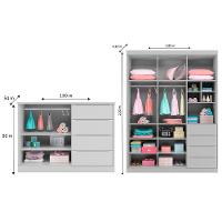 Jogo De Quarto Infantil Guarda Roupa 2 Portas E Cômoda 4 Gavetas Lua P04 Cinza - Mpozenato - 2