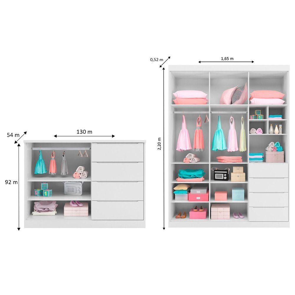 Jogo De Quarto Infantil Guarda Roupa 2 Portas E Cômoda 4 Gavetas Lua P04 Branco - Mpozenato - 2