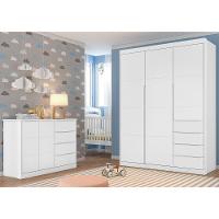 Jogo De Quarto Infantil Guarda Roupa 2 Portas E Cômoda 4 Gavetas Lua P04 Branco - Mpozenato - 5