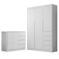 Jogo De Quarto Infantil Guarda Roupa 3 Portas E Cômoda 4 Gavetas Lilly P04 Branco - Mpozenato - 1