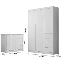 Jogo De Quarto Infantil Guarda Roupa 3 Portas E Cômoda 4 Gavetas Lilly P04 Branco - Mpozenato - 3