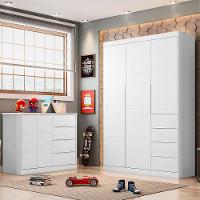 Jogo De Quarto Infantil Guarda Roupa 3 Portas E Cômoda 4 Gavetas Lilly P04 Branco - Mpozenato - 5