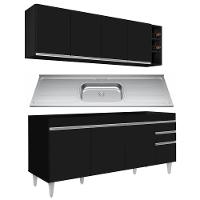 Armário Aéreo Nevada E Balcão Gabinete 180cm Com Pia Dallas Preto - Lumil - 1