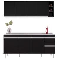 Armário Aéreo Nevada E Balcão Gabinete 180cm Com Pia Dallas Preto - Lumil - 2