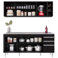 Armário Aéreo Nevada E Balcão Gabinete 180cm Com Pia Dallas Preto - Lumil - 6