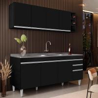 Armário Aéreo Nevada E Balcão Gabinete 180cm Com Pia Dallas Preto - Lumil - 7