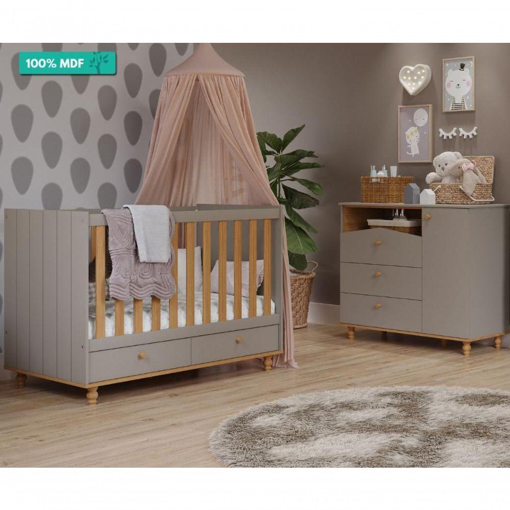 Quarto De Bebê Com Berço Candy E Cômoda 1 Porta 3 Gavetas Casinha Permobili Fendi/nature - 2