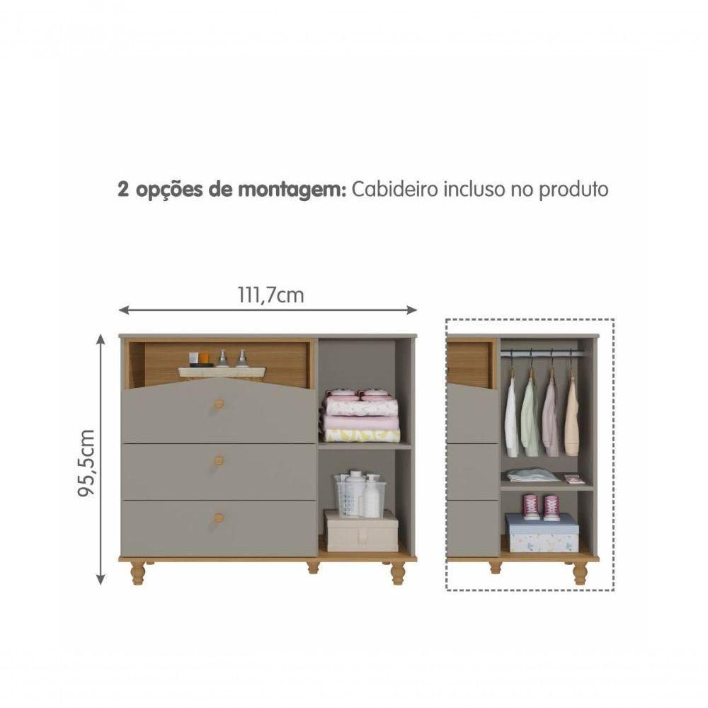 Quarto De Bebê Com Berço Candy E Cômoda 1 Porta 3 Gavetas Casinha Permobili Fendi/nature - 4