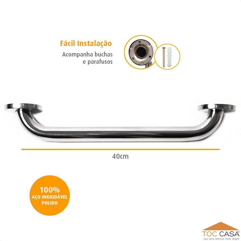 Barra De Apoio Tubular Em Inox Polido Diâmetro 1.1/4 De 40cm - 2