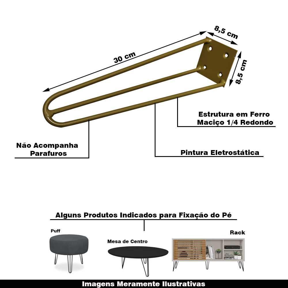 Pé De Metal 30 Cm Mesa De Canto Rack E Puffs Dourado - 6