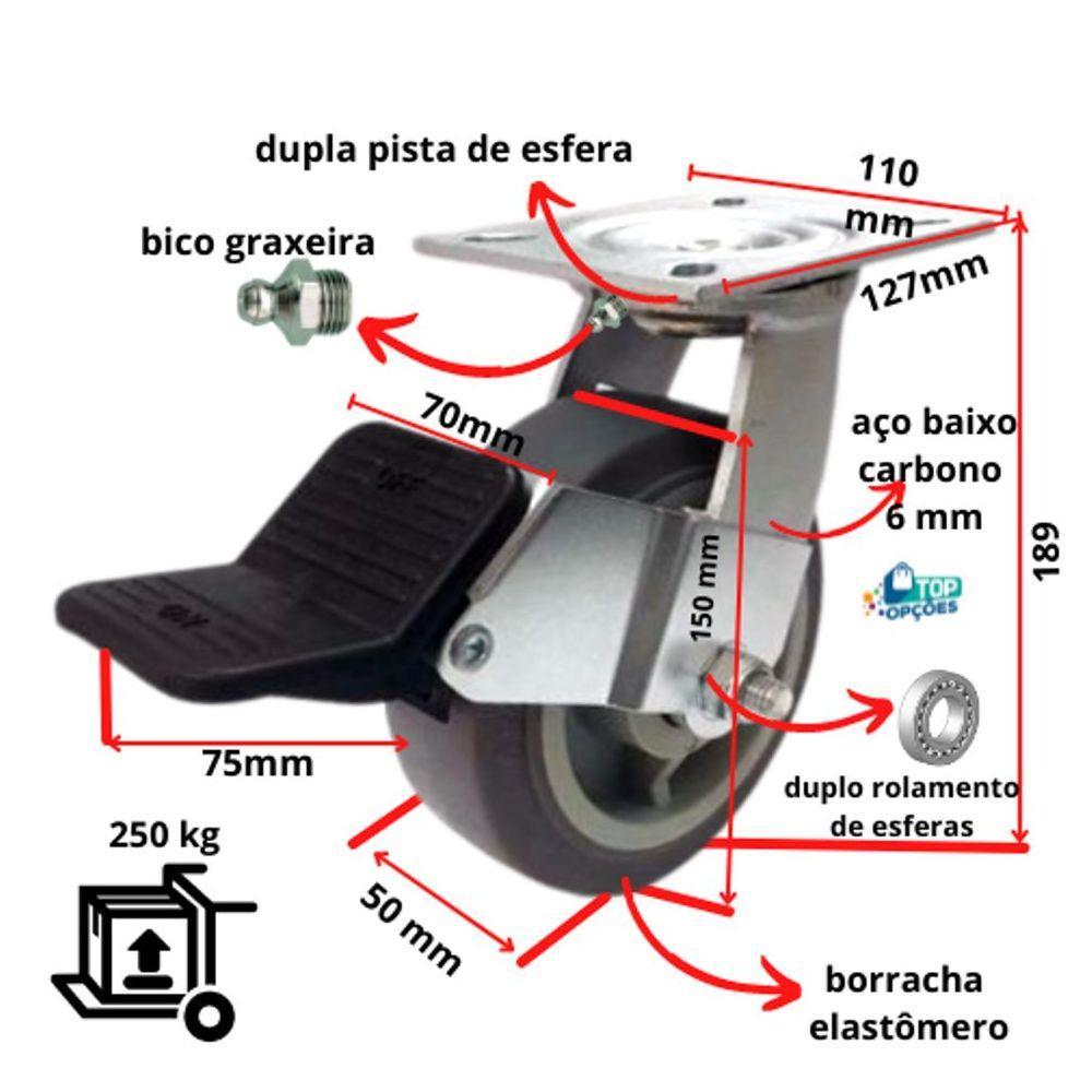 Rodizio Borracha Elastomera 6 Pol. Com Freio C/rolamentt - 3