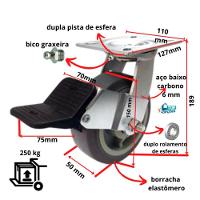 Rodizio Borracha Elastomera 6 Pol. Com Freio C/rolamentt - 3