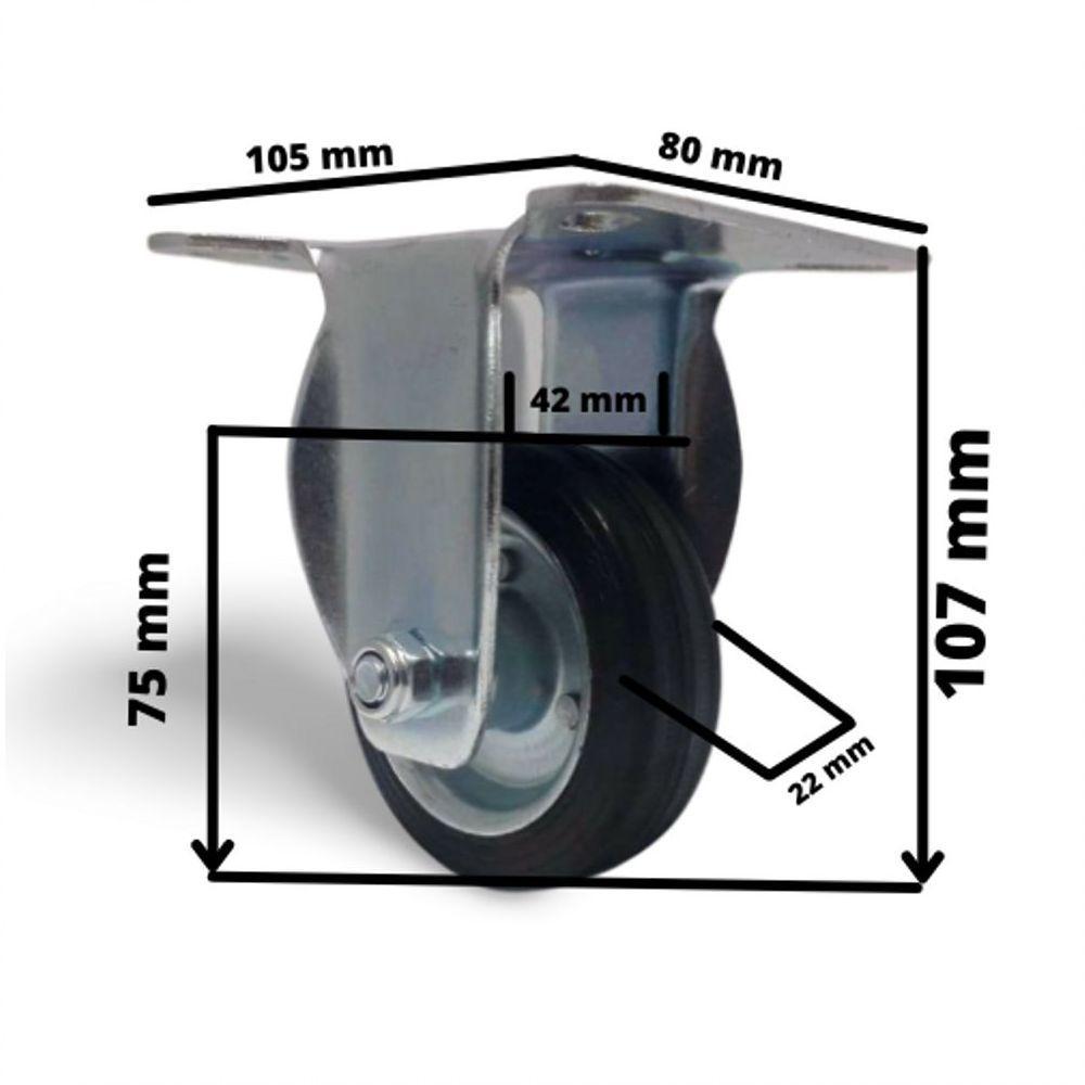 2 Rodizio Borracha 3 Pol. Placa Fixa Rolamento Rolete - 3