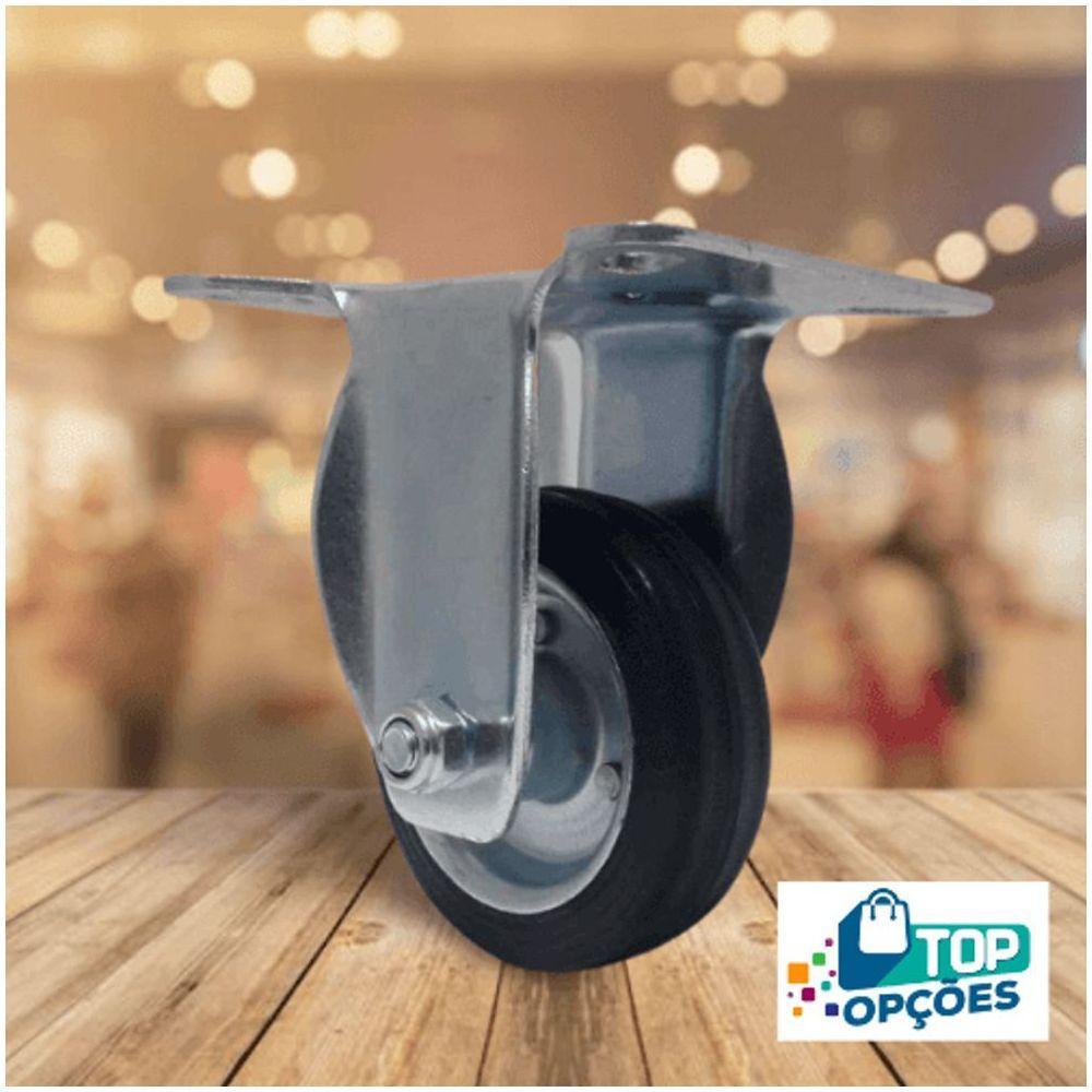 2 Rodizio Borracha 3 Pol. Placa Fixa Rolamento Rolete - 4