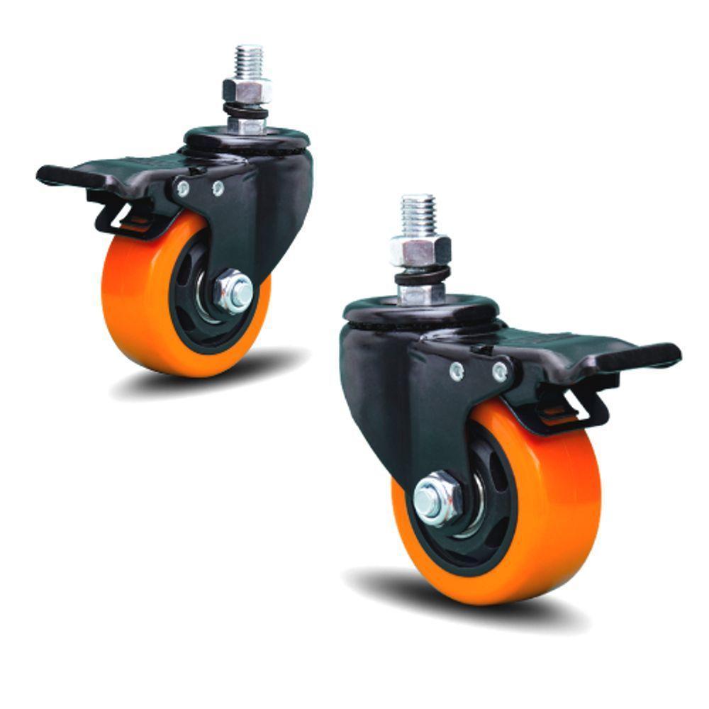 2 Rodizio Giratório 3 Pol. Com Espiga E Freio Rolamento - 1