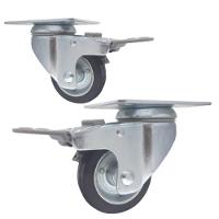 2 Rodizio Borracha 3 Pol. Placa C/ Freio Rolamento Rolete - 1