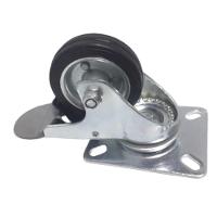 2 Rodizio Borracha 3 Pol. Placa C/ Freio Rolamento Rolete - 5