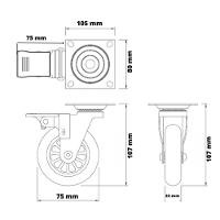 2 Rodizio Borracha 3 Pol. Placa C/ Freio Rolamento Rolete - 6