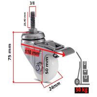 2 Rodizio Inox 2 Pol. Roda Nylon Com Espiga Com Freio - 2