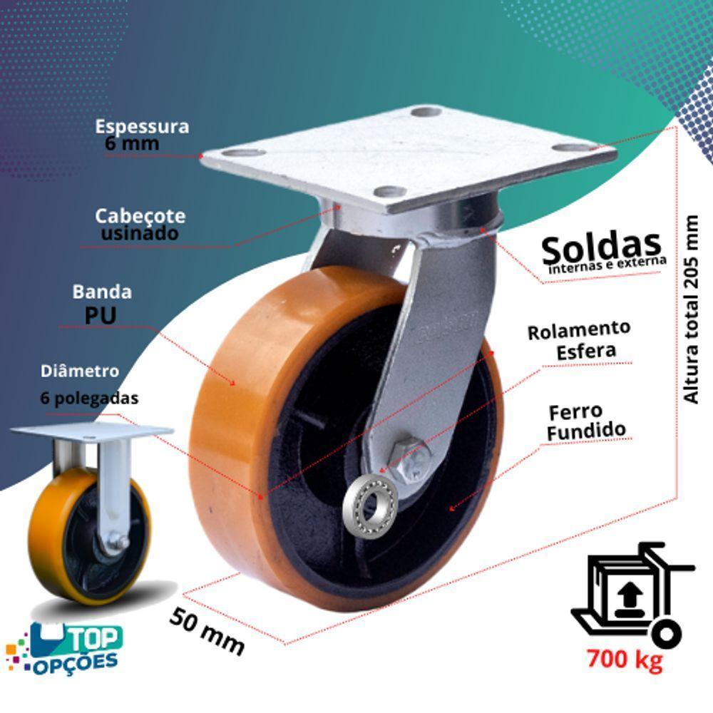 Rodizio Industrial Carga Pesada 6X2 Pol. Fixo Ferro c/700 Kg - 3