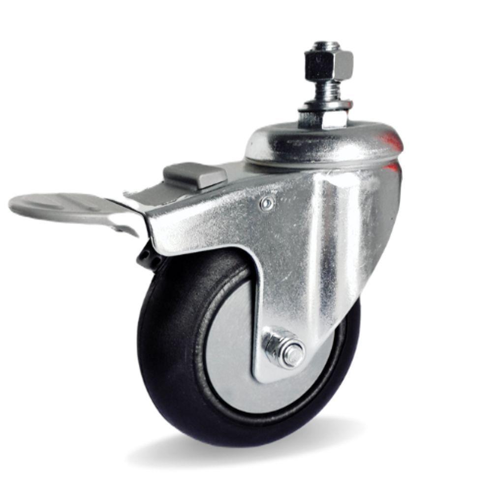 Rodizio gir. Espiga 4 Pol. c/ Freio Roda Pvc c/ Rolamento - 1