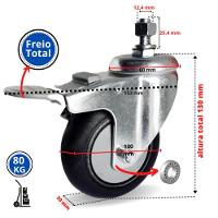 Rodizio gir. Espiga 4 Pol. c/ Freio Roda Pvc c/ Rolamento - 3