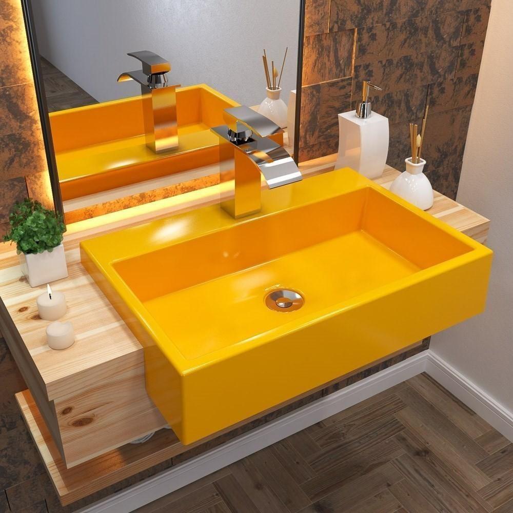 Cuba Pia Semi Encaixe Para Banheiro Retangular 54Cm Xrt C08 Amarelo - Mpozenato - 4