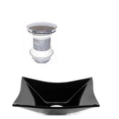Cuba de Vidro Retangular 39cm Preta + Valvula Click
